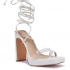 Bubu White Square Toe Block Tie Up Heels