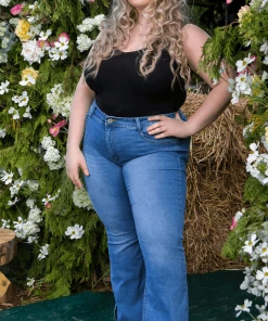 Bubu Clothing Plus Size Split Flared High Waisted Jeans