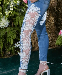 Bubu Clothing White Lace Denim Skinny Jeans