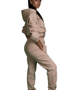 Bubu Tracksuit Jogger With Cropped Style Hoodie Beige