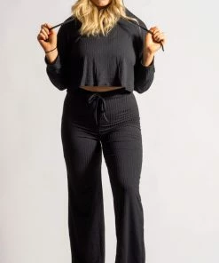 Bubu Black Ribbed Lounge Set Loungewear