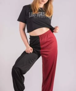 Bubu Loungewear High Waisted Two Tone Joggers Wine