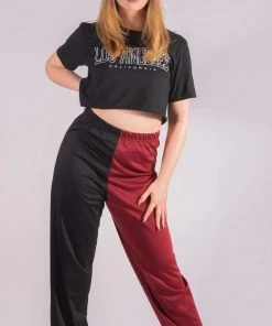Bubu Loungewear High Waisted Two Tone Joggers Wine