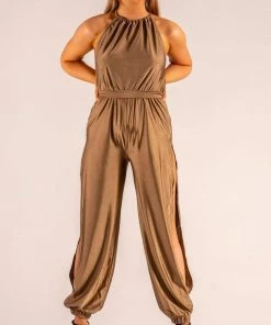 Bubu Dresses Mocha Slinky Belted Jumpsuit With Leg Split 7 Bubu Dresses Mocha Slinky Belted Jumpsuit With Leg Split