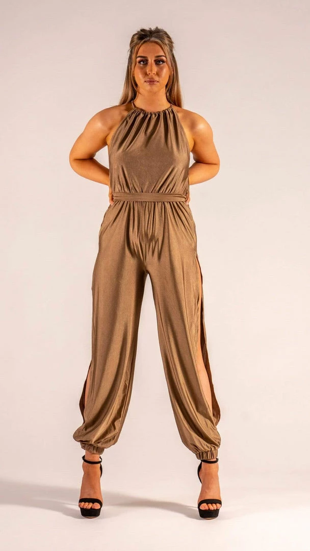 Bubu Dresses Mocha Slinky Belted Jumpsuit With Leg Split 5 Bubu Dresses Mocha Slinky Belted Jumpsuit With Leg Split