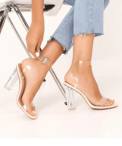 Bubu Shoes Nude Strappy Perspex Block Heel