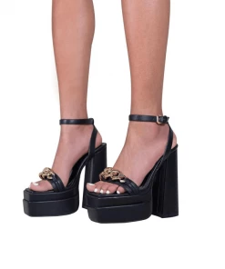 Bubu Black PU Chain Detail Platform Shoes
