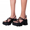 Bubu Black PU Chunky Sole Sandals Heels