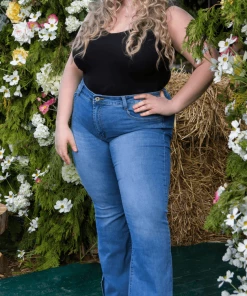 Bubu Clothing Plus Size Split Flared High Waisted Jeans