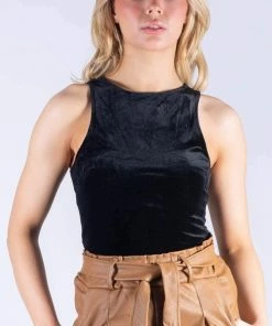 Bubu Tops Black Velvet Bodysuit