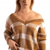 Bubu Knitwear Brown Check V Neck Jumper