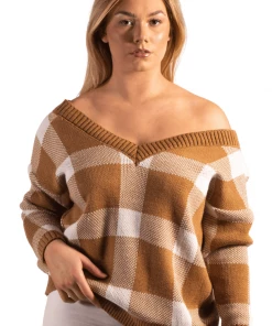 Bubu Knitwear Brown Check V Neck Jumper