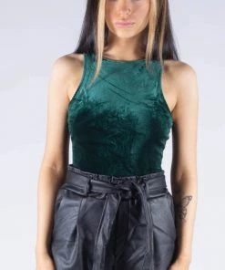 Bubu Tops Green Velvet Bodysuit