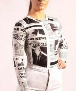 Bubu Tops Newsprint Long Sleeved Bodysuit