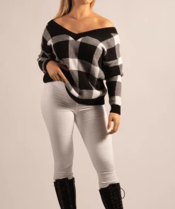 Bubu Black Check V Neck Jumper