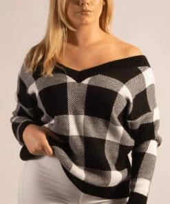 Bubu Black Check V Neck Jumper