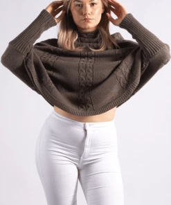 Bubu Charcoal Knitted High Neck Poncho