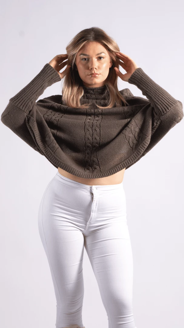 Bubu Charcoal Knitted High Neck Poncho 4 Bubu Charcoal Knitted High Neck Poncho