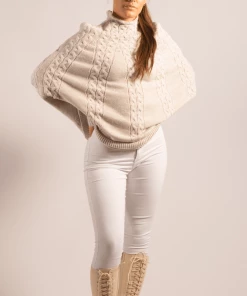Bubu Natural Knitted High Neck Poncho Knitwear