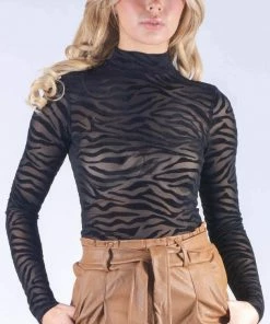 Bubu Sheer Black Zebra Bodysuit Tops