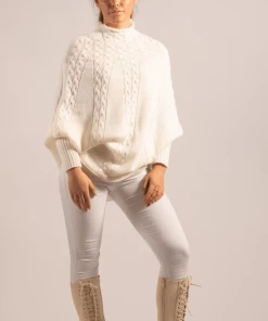 Bubu White Knitted High Neck Poncho