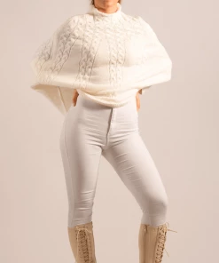 Bubu White Knitted High Neck Poncho