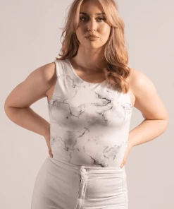 Bubu White Tie Die Slinky Bodysuit Tops