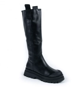 Bubu Black PU Chunky Tab Boot Shoes