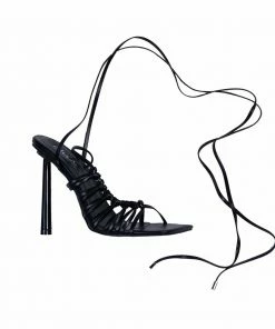 Bubu Black PU Lace Up Sandal Shoes