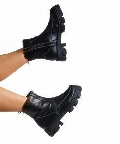 Bubu Black PU Stretch Zipper Boot Shoes
