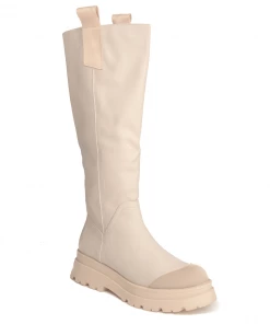 Bubu Cream PU Chunky Tab Boot Boots