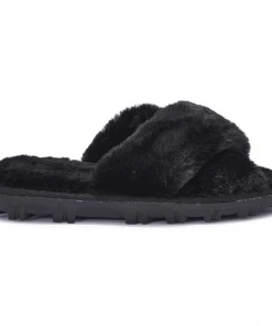 Bubu Fluffy Cross Slipper Black