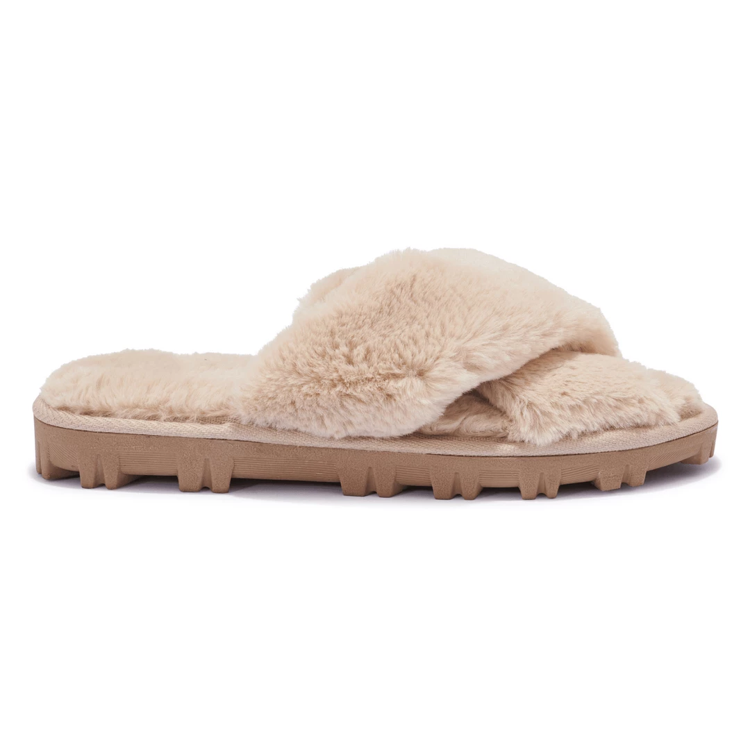 Bubu Shoes Fluffy Cross Slipper Beige 4 Bubu Shoes Fluffy Cross Slipper Beige