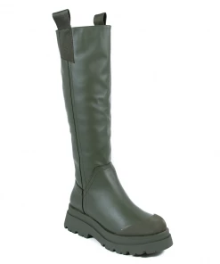 Bubu Green PU Chunky Tab Boot Shoes