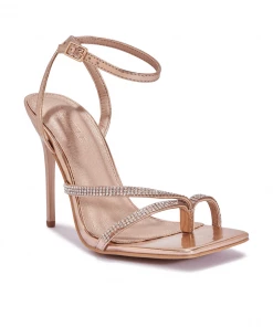Bubu Rose Gold Diamonte Square Toe Sandal Shoes