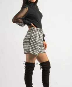 Bubu Black & White Checked Short Dresses