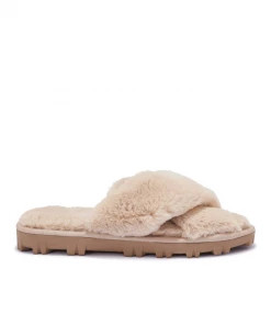 Bubu Shoes Fluffy Cross Slipper Beige