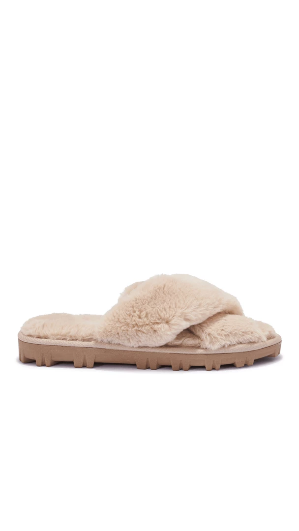 Bubu Shoes Fluffy Cross Slipper Beige 3 Bubu Shoes Fluffy Cross Slipper Beige