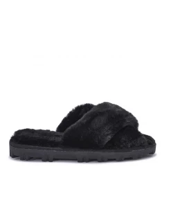 Bubu Fluffy Cross Slipper Black