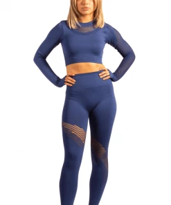Bubu Gym Leggings - Blue High Waisted With Crop Top Gymwear & Joggers
