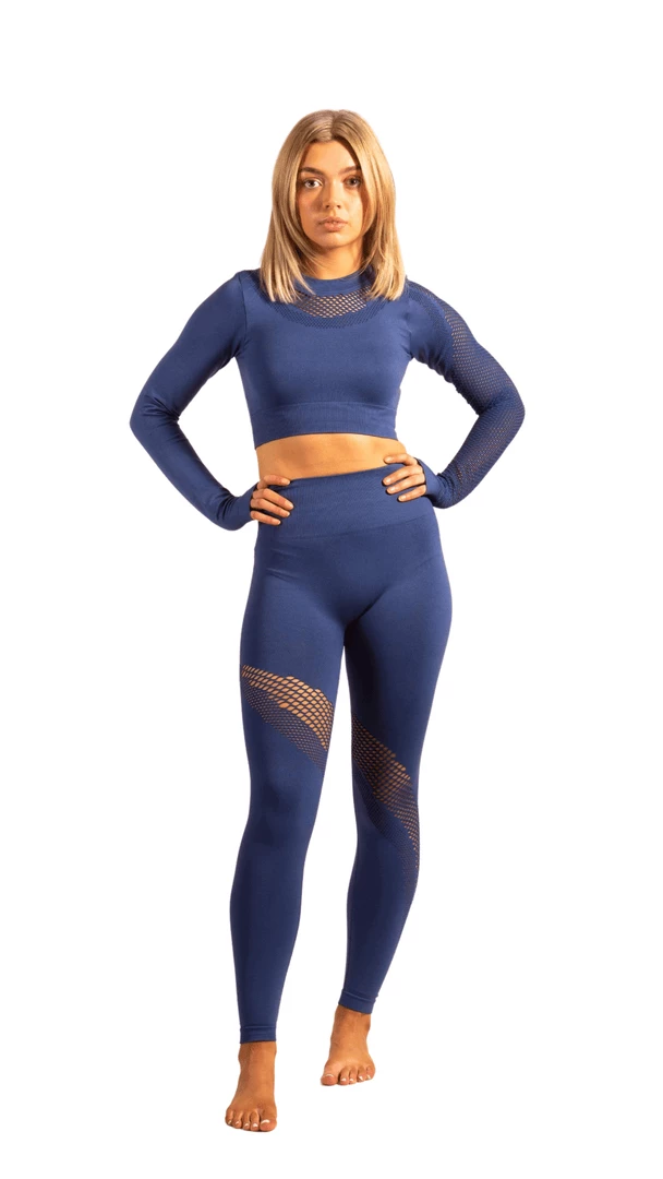 Bubu Gym Leggings - Blue High Waisted With Crop Top Gymwear & Joggers 3 Bubu Gym Leggings - Blue High Waisted With Crop Top Gymwear & Joggers