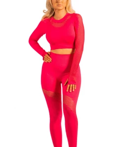 Bubu Gym Leggings - Pink High Waisted With Crop Top