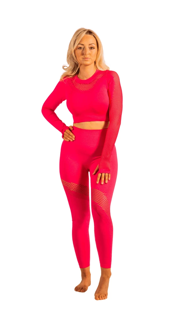 Bubu Gym Leggings - Pink High Waisted With Crop Top 3 Bubu Gym Leggings - Pink High Waisted With Crop Top