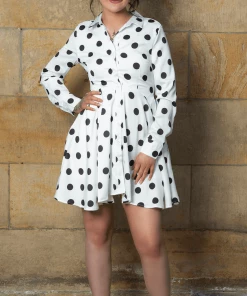 Bubu Luxe Satin Polka Dot Shirt Dress Clothing