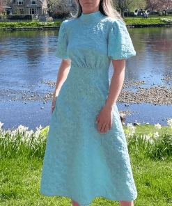 Bubu Mint Puff Sleeve Midi Dress