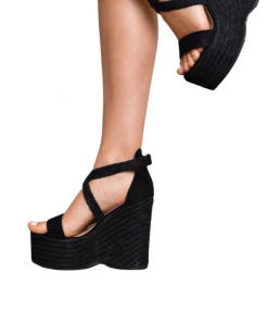 Bubu Shoes Black Suede Crossover Wedges