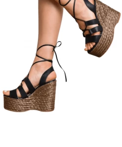 Bubu PU Leg Tie Wedges