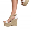 Bubu White PU Cross Strap Rattan Wedges Shoes