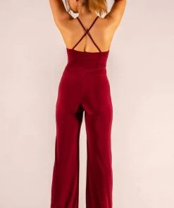 Bubu Dresses Wine Slinky Cross Jumpsuit