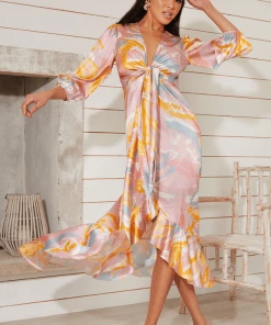 Chi Chi London Tie Dye Front Dip Hem Dress